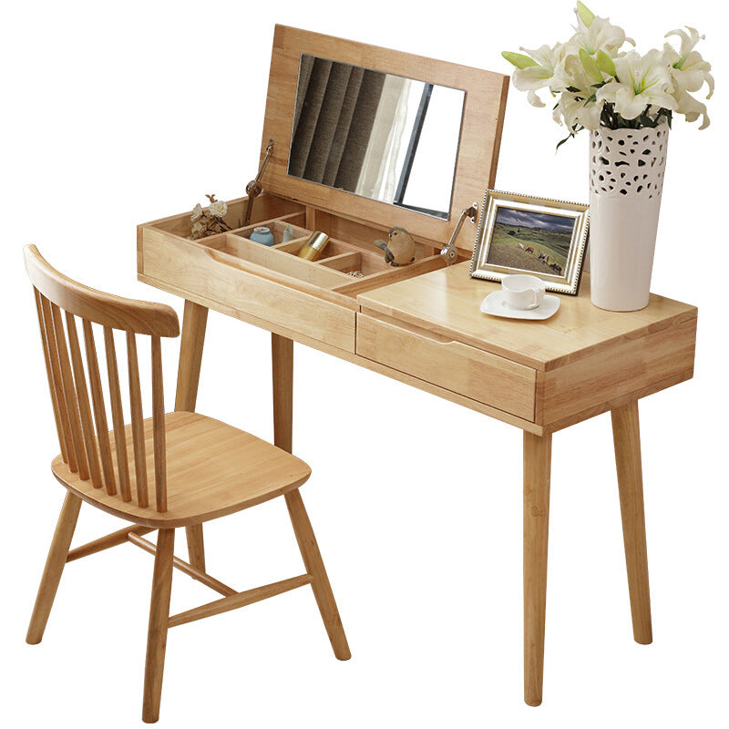 Nordic Flip-Top Vanity Dressing Table Set with Stool 1-Drawer Wood Vanity Table