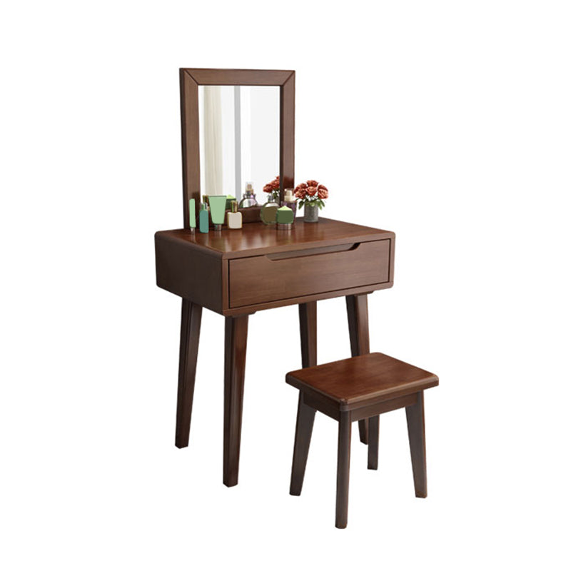 Scandinavian Solid Wood Vanity Dressing Table  with Mirror, 30.7" Tall