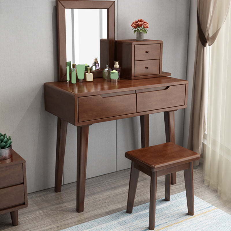Scandinavian Solid Wood Vanity Dressing Table  with Mirror, 30.7" Tall