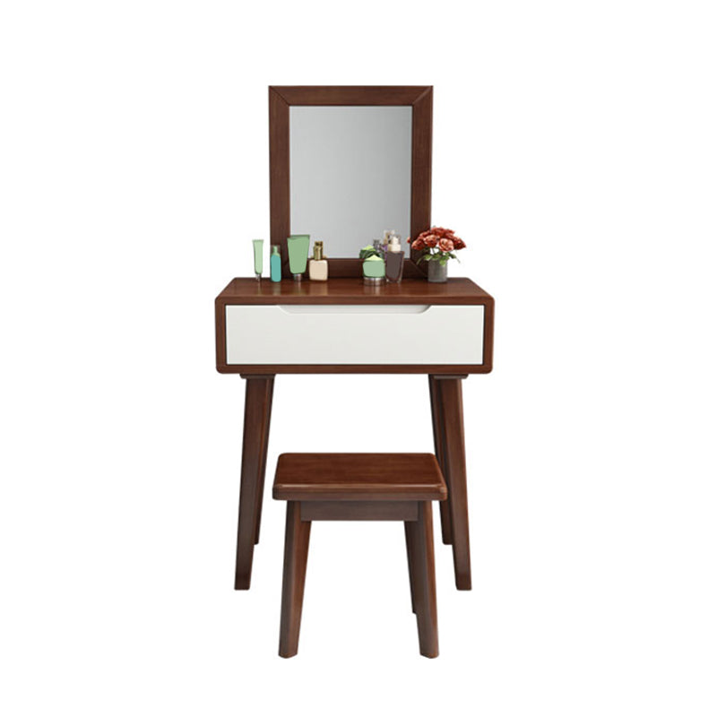 Scandinavian Solid Wood Vanity Dressing Table  with Mirror, 30.7" Tall