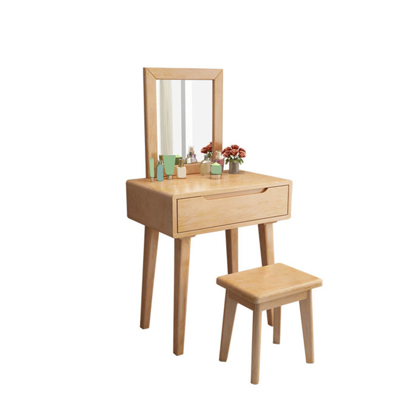 Scandinavian Solid Wood Vanity Dressing Table  with Mirror, 30.7" Tall