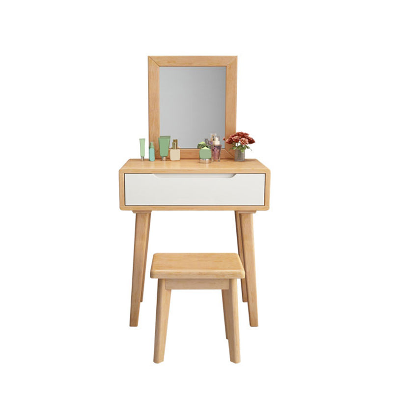 Scandinavian Solid Wood Vanity Dressing Table  with Mirror, 30.7" Tall