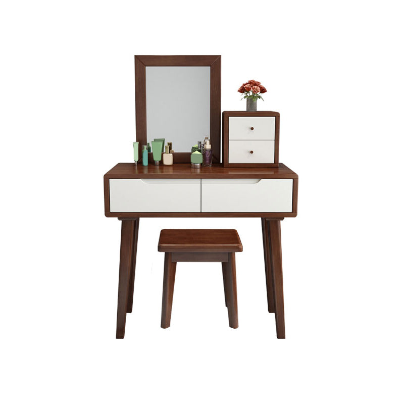 Scandinavian Solid Wood Vanity Dressing Table  with Mirror, 30.7" Tall