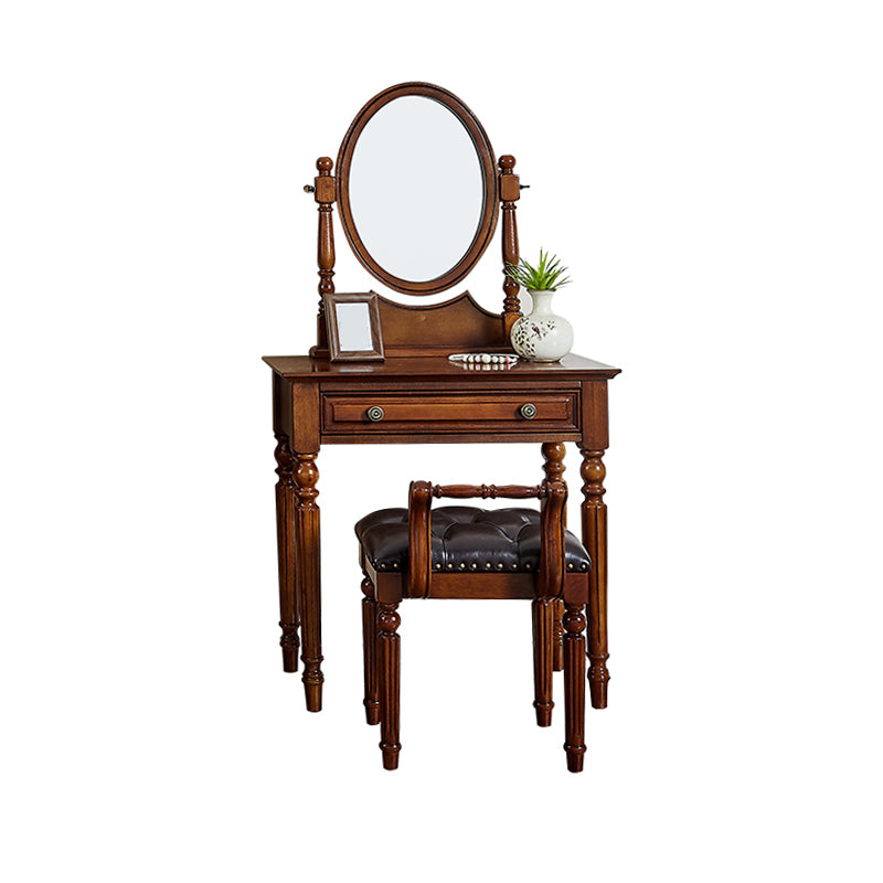 Mirror & 1 Drawer Makeup Vanity Traditional Wood Dressing Table