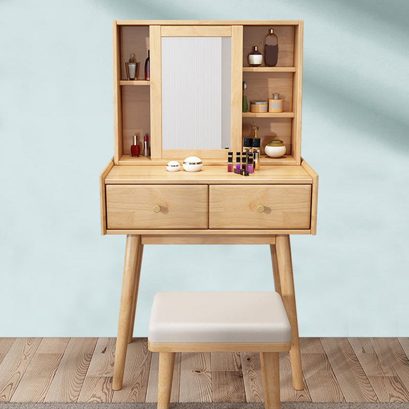 Nordic Wood Vanity Table Set 2 Drawers Mirrored Makeup Dressing Table