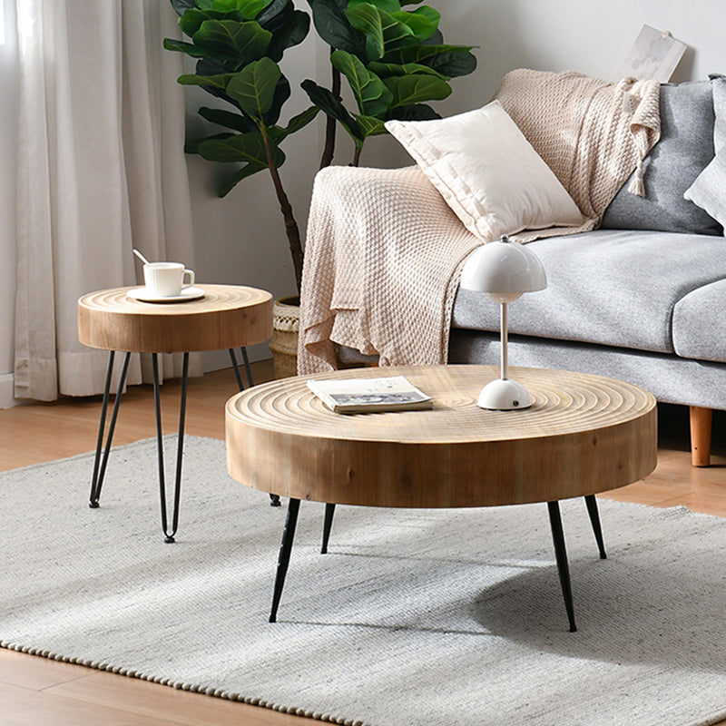 Iron 4 Legs Cocktail Table Scandinavian Round Wooden Coffee Table for Home
