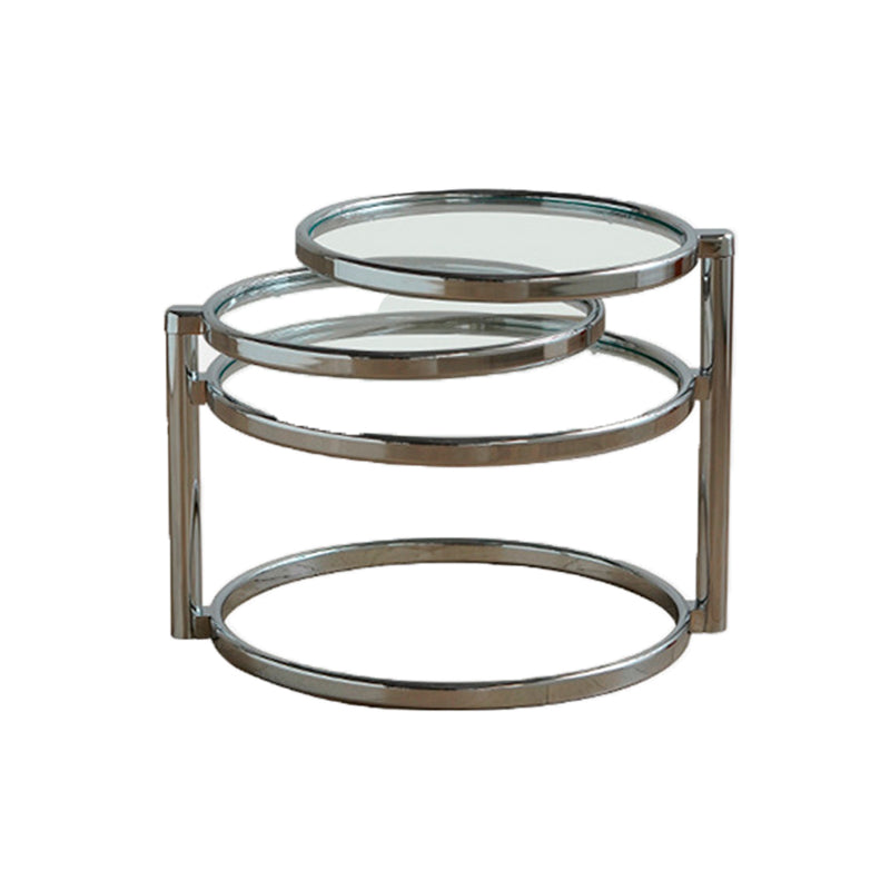 Extendable Coffee Table with Glass Round Top and Stainless Steel Base