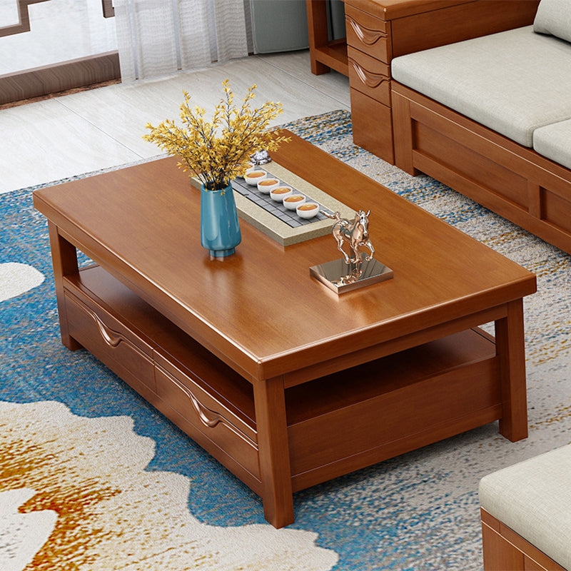 Contemporary with Storage Drawers Rectangular Solid Wood Single Coffee Table