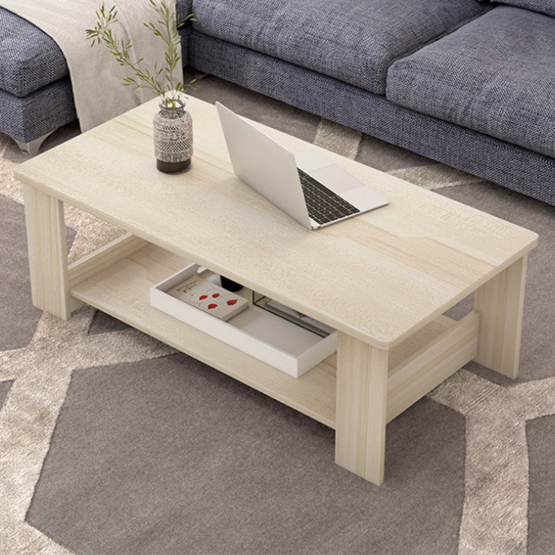 Contemporary Wooden with Storage Shelf Rectangular Single Coffee Table