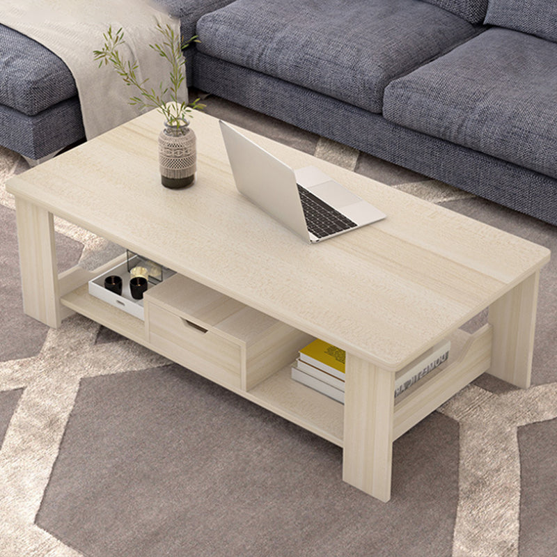 Contemporary Wooden with Storage Shelf Rectangular Single Coffee Table