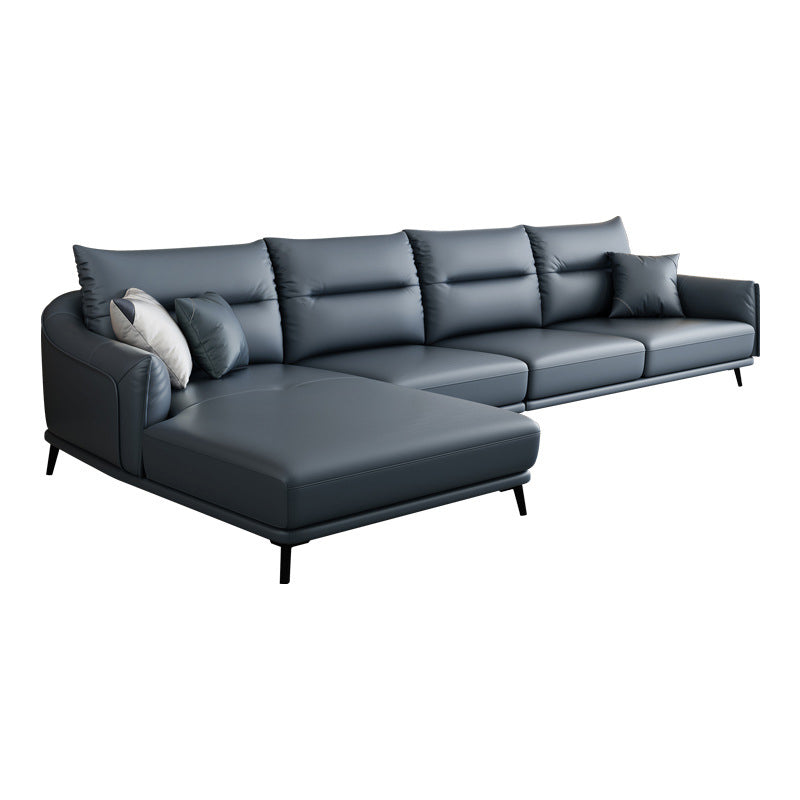 34.64 " H Blue Faux Leather Square Arm Sofa & Chaise for Living Room