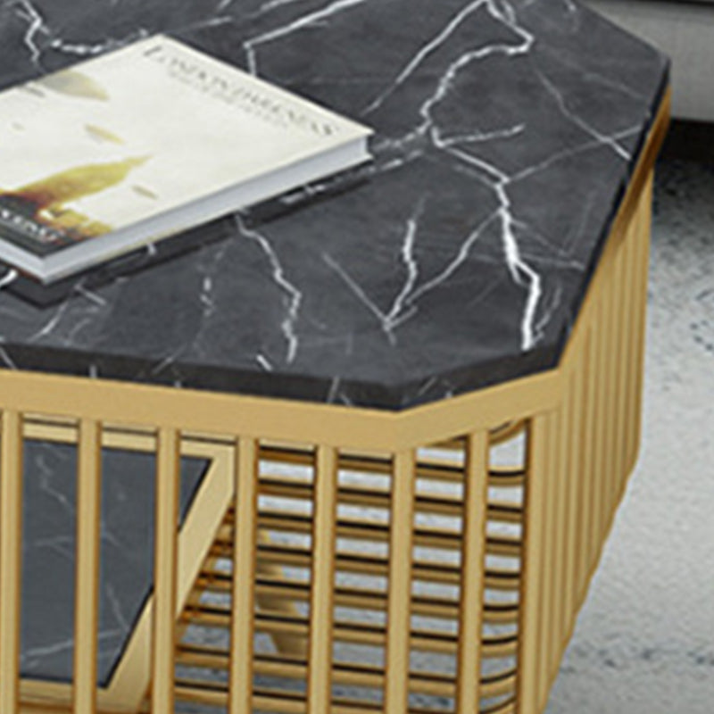 39.37" L Rectangle Slate Coffee Table Iron 4 Legs Cocktail Table with Shelf