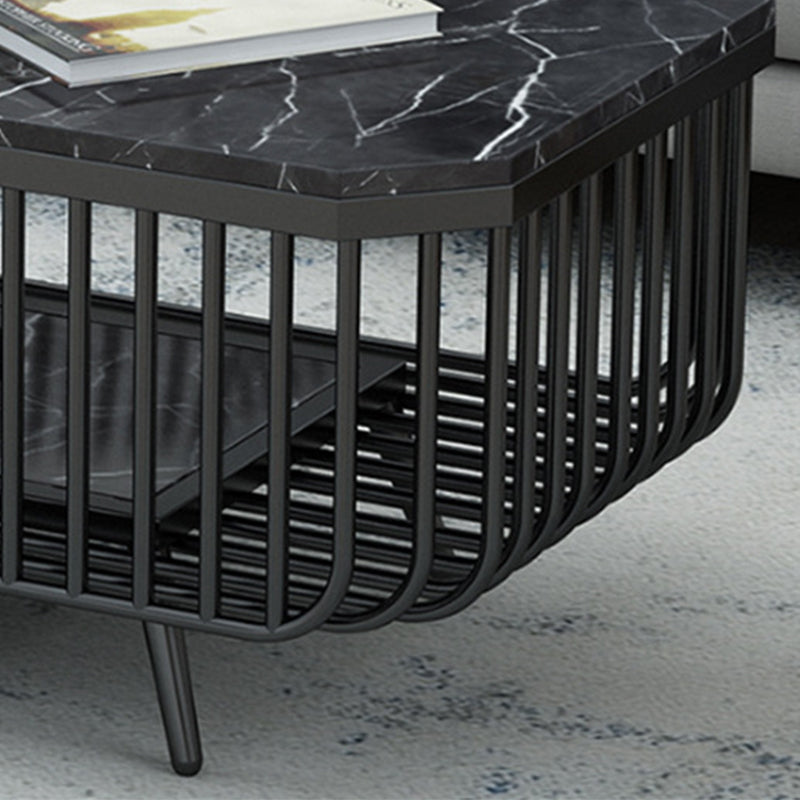 39.37" L Rectangle Slate Coffee Table Iron 4 Legs Cocktail Table with Shelf