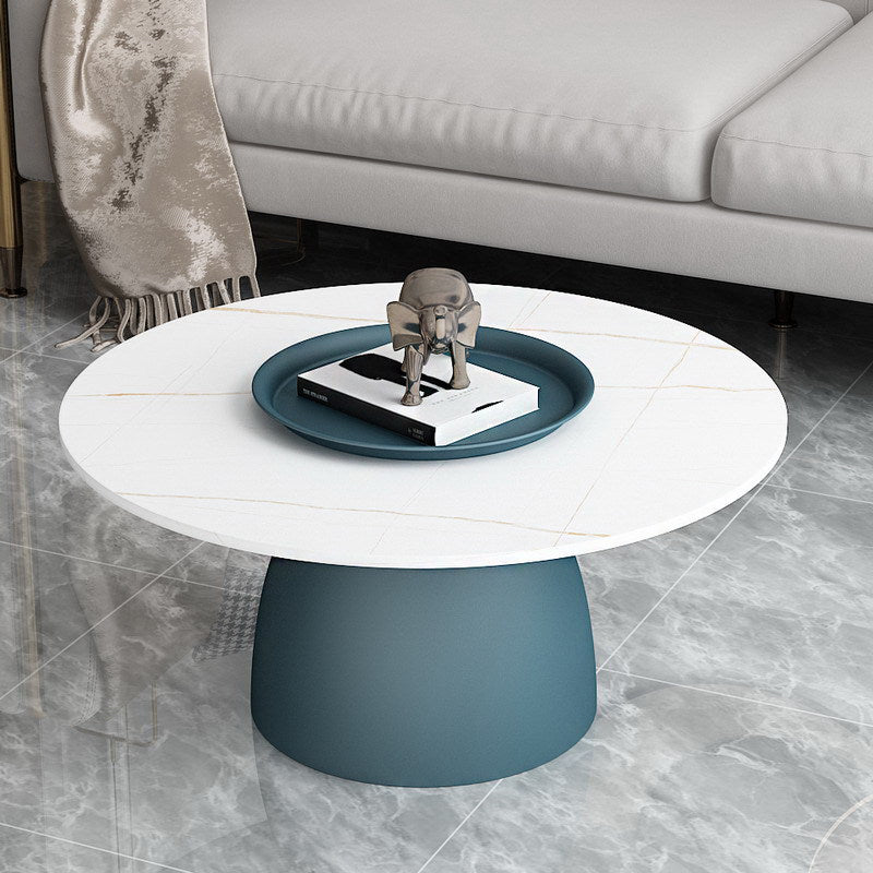 Mid-Century Modern Pedestal Metal Tray Top Round Single Coffee Table
