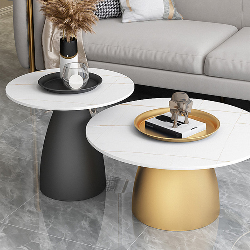 Mid-Century Modern Pedestal Metal Tray Top Round Single Coffee Table