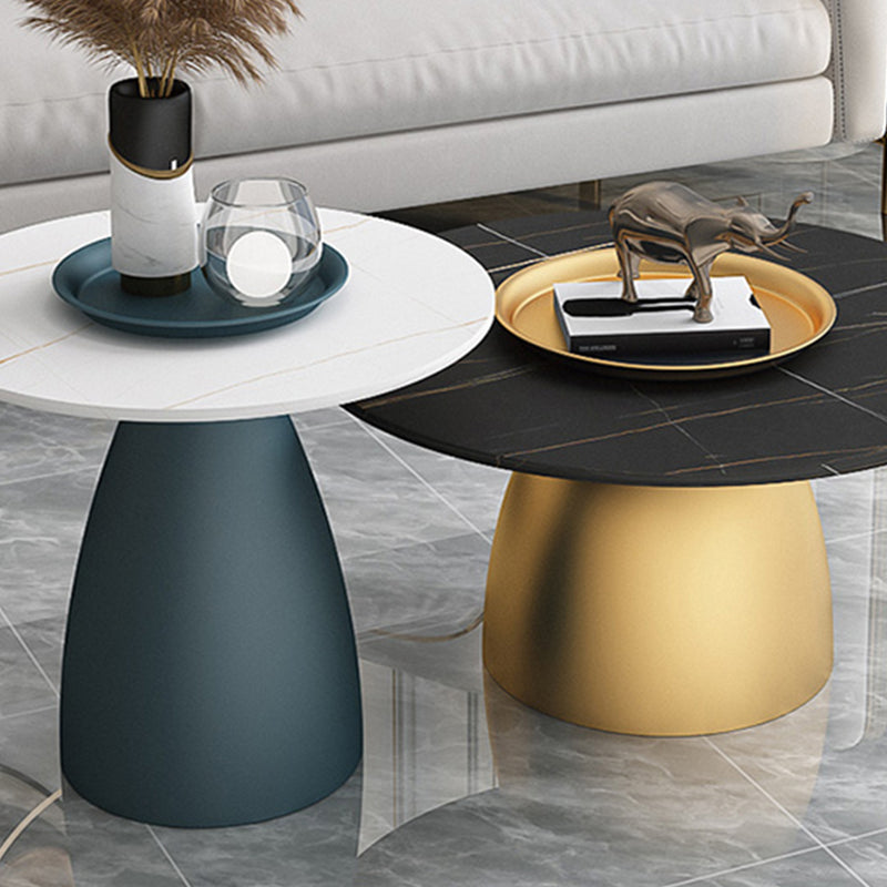 Mid-Century Modern Pedestal Metal Tray Top Round Single Coffee Table