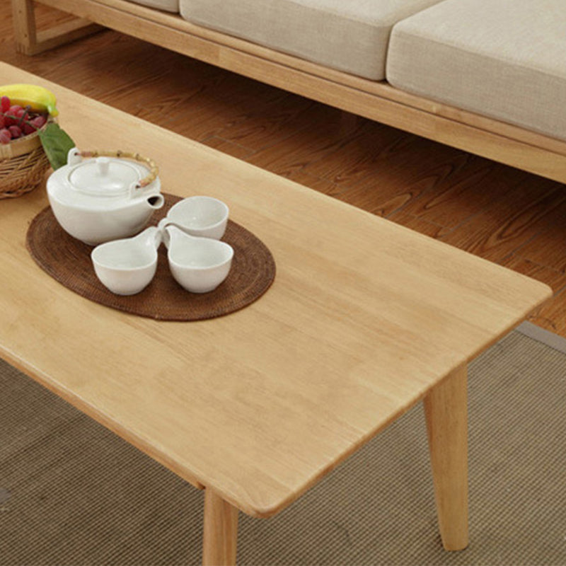 Rubberwood Single Coffee Table with Rectangular Top and 4 Legs Cocktail Table