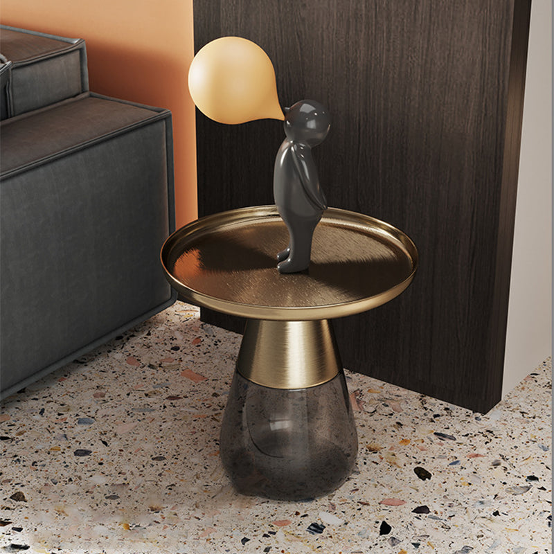 Mid-Century Modern Pedestal Metal Round Glass Single Coffee Table