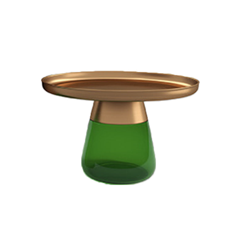 Mid-Century Modern Pedestal Metal Round Glass Single Coffee Table