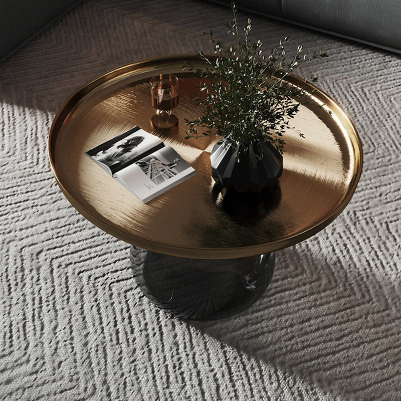Mid-Century Modern Pedestal Metal Round Glass Single Coffee Table