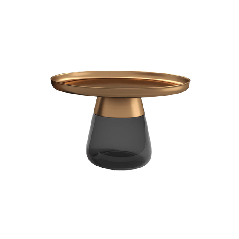 Mid-Century Modern Pedestal Metal Round Glass Single Coffee Table