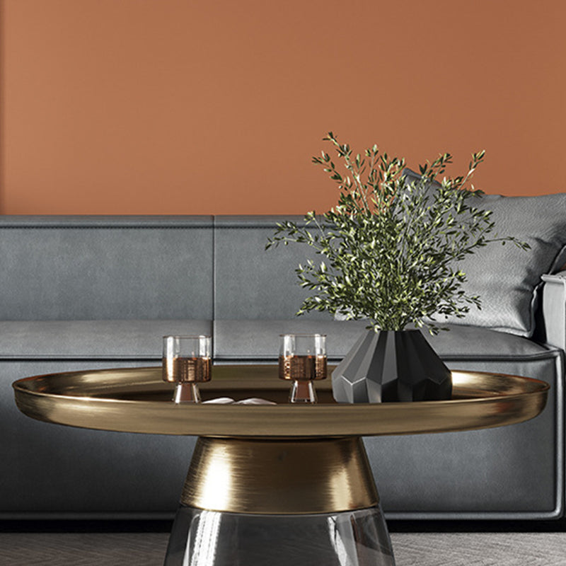 Mid-Century Modern Pedestal Metal Round Glass Single Coffee Table