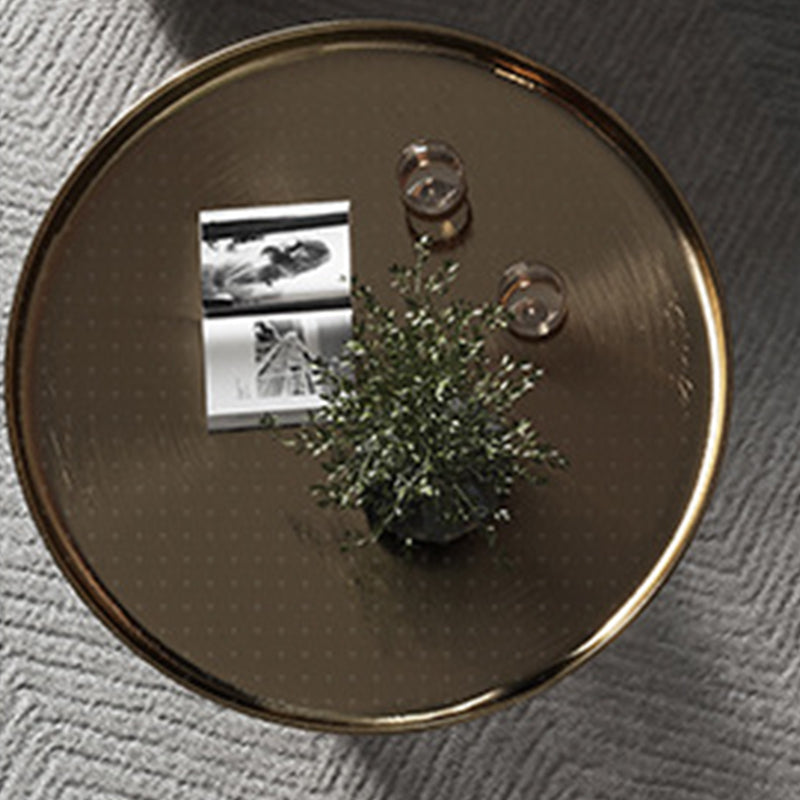 Mid-Century Modern Pedestal Metal Round Glass Single Coffee Table