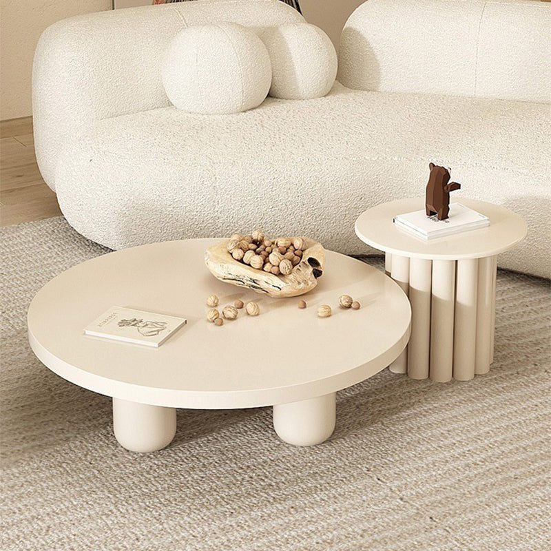 Solid Wood Coffee Table  Minimalist Coffee Table with Round Top for Living Room