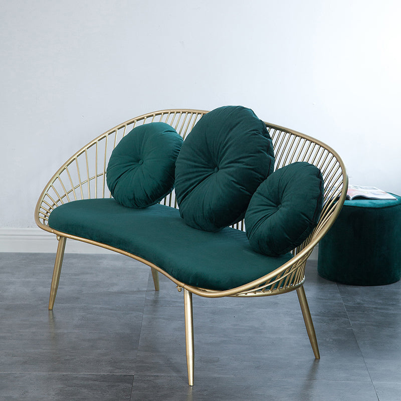 Modern Sloped Arm Sofa in Gold Metal Frame Sofa with 3 Pillows