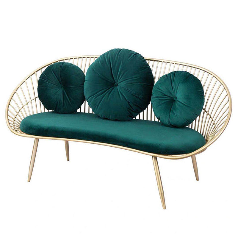 Modern Sloped Arm Sofa in Gold Metal Frame Sofa with 3 Pillows