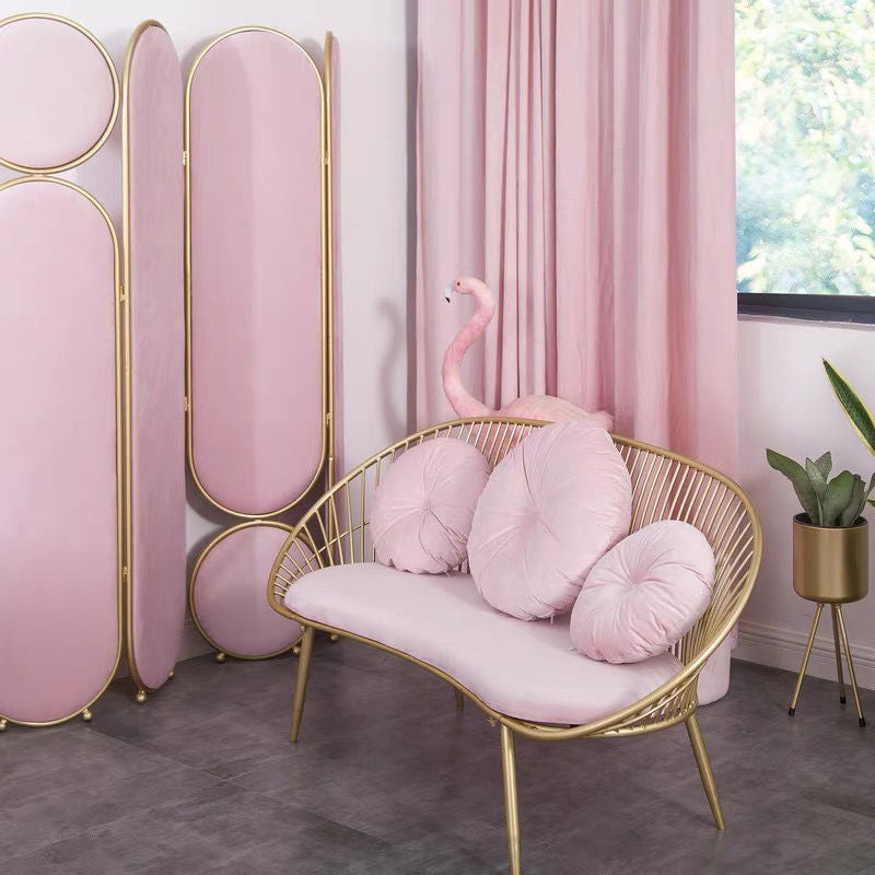 Modern Sloped Arm Sofa in Gold Metal Frame Sofa with 3 Pillows
