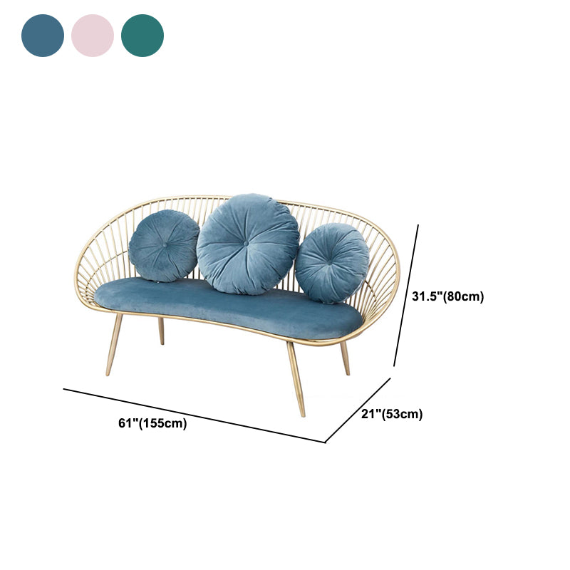 Modern Sloped Arm Sofa in Gold Metal Frame Sofa with 3 Pillows