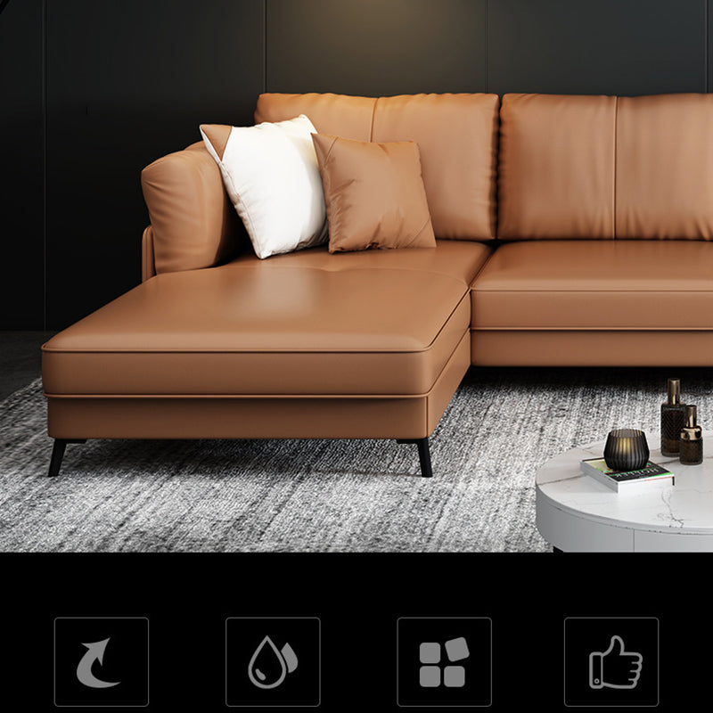 Modern 33.46 " H Brown Faux Leather Pillow Top Arm Sofa & Chaise