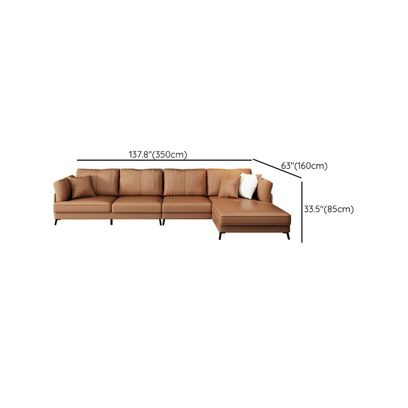 Modern 33.46 " H Brown Faux Leather Pillow Top Arm Sofa & Chaise