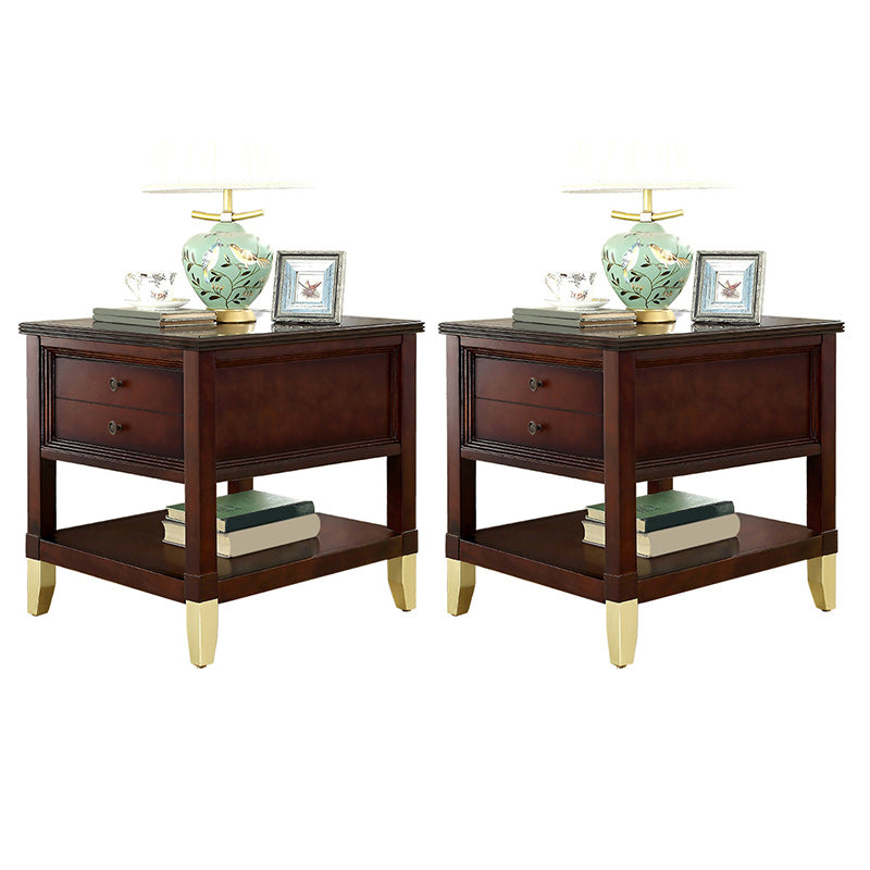 Contemporary Solid Wood End Table Rectangular Side Table with Storage and Shelf
