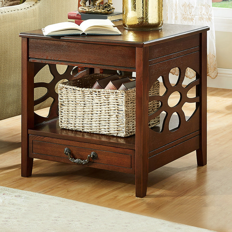 Modern Square Double Tier End Table Solid Wood 4 Legs End Table