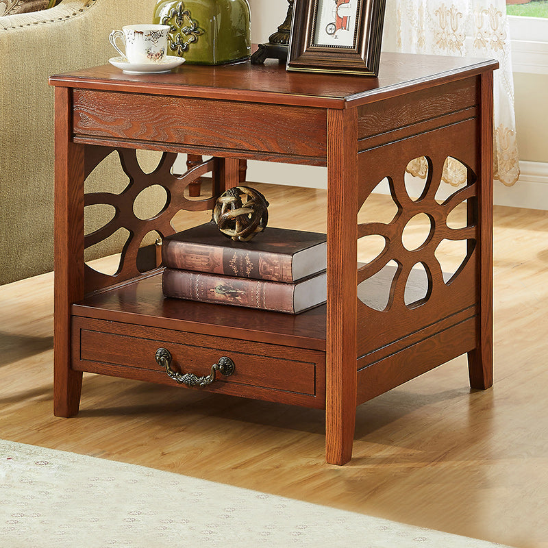 Modern Square Double Tier End Table Solid Wood 4 Legs End Table
