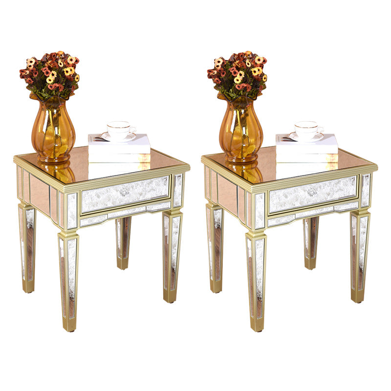 Contemporary Square Glass Top End Table 4 Legs End Table with Drawer