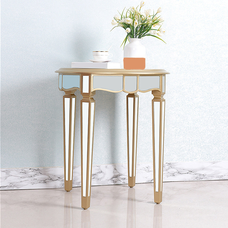 Round Glass Top Side End Table Modernistic Solid Wood 4 Legs End Table
