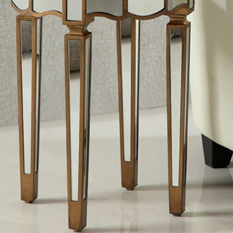 Round Glass Top Side End Table Modernistic Solid Wood 4 Legs End Table