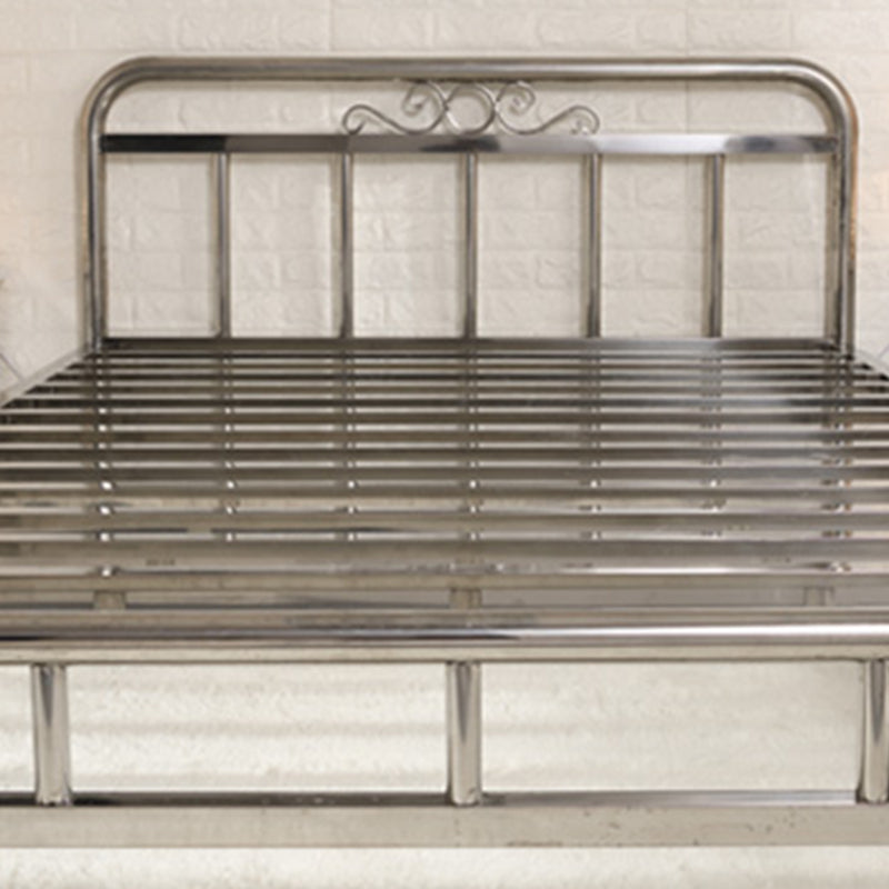 Silver Modern Steel Bed Rectangular Minimalist Bed with Metal Legs