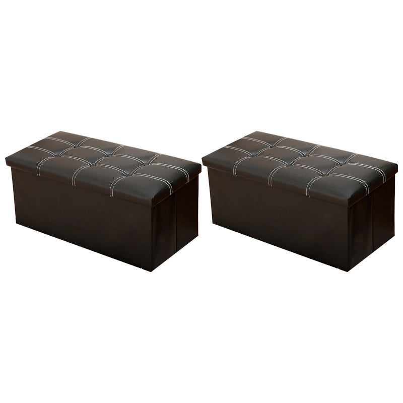 Modern Square Ottoman Foldable Water Resistant Tufted Faux Leather Ottoman with Storage