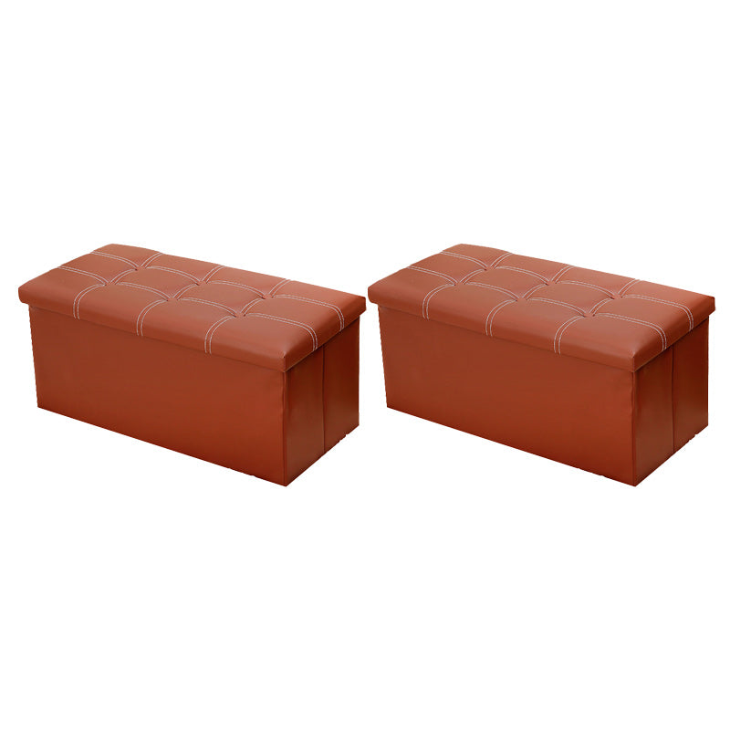 Modern Square Ottoman Foldable Water Resistant Tufted Faux Leather Ottoman with Storage