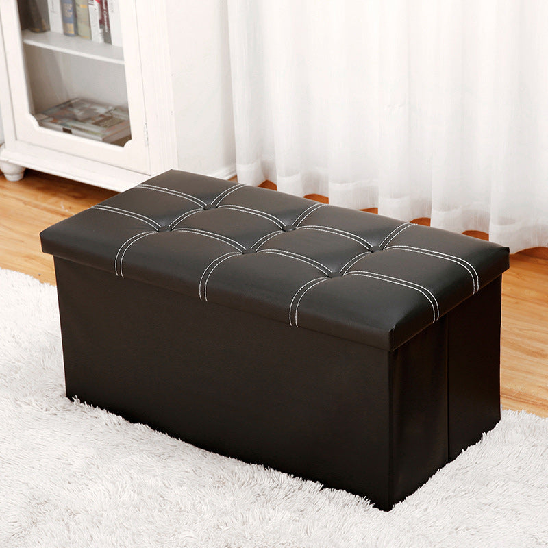 Modern Square Ottoman Foldable Water Resistant Tufted Faux Leather Ottoman with Storage