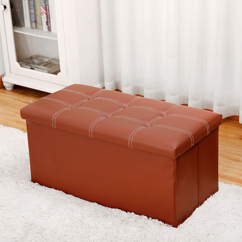 Modern Square Ottoman Foldable Water Resistant Tufted Faux Leather Ottoman with Storage
