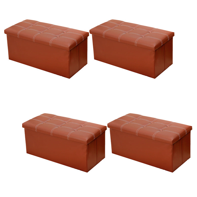 Modern Square Ottoman Foldable Water Resistant Tufted Faux Leather Ottoman with Storage