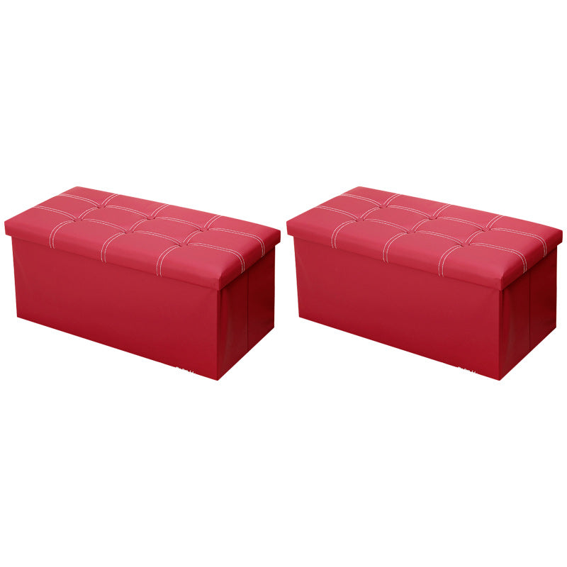 Modern Square Ottoman Foldable Water Resistant Tufted Faux Leather Ottoman with Storage