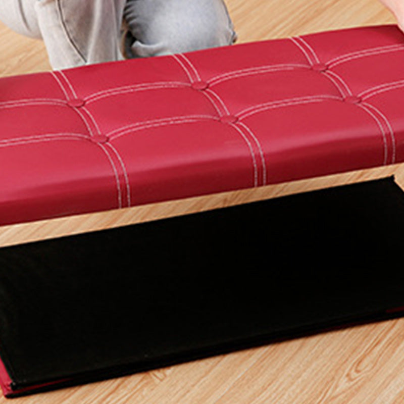 Modern Square Ottoman Foldable Water Resistant Tufted Faux Leather Ottoman with Storage