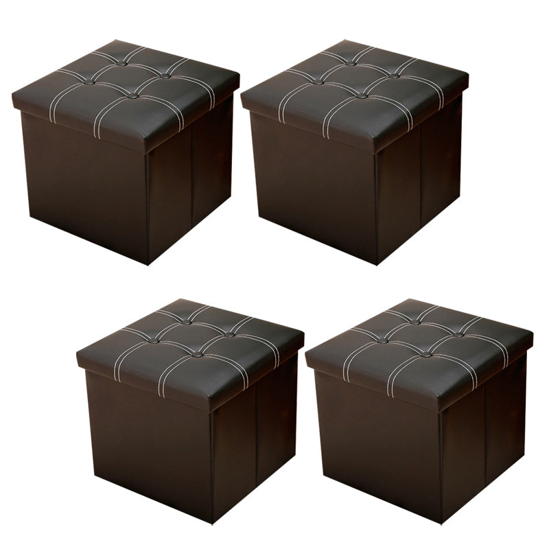Modern Square Ottoman Foldable Water Resistant Tufted Faux Leather Ottoman with Storage