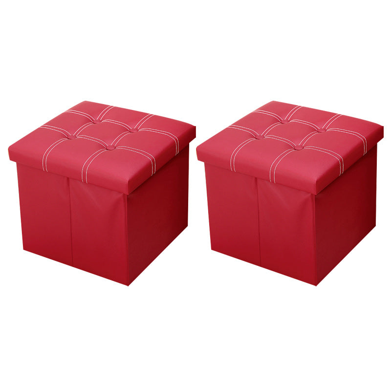 Modern Square Ottoman Foldable Water Resistant Tufted Faux Leather Ottoman with Storage